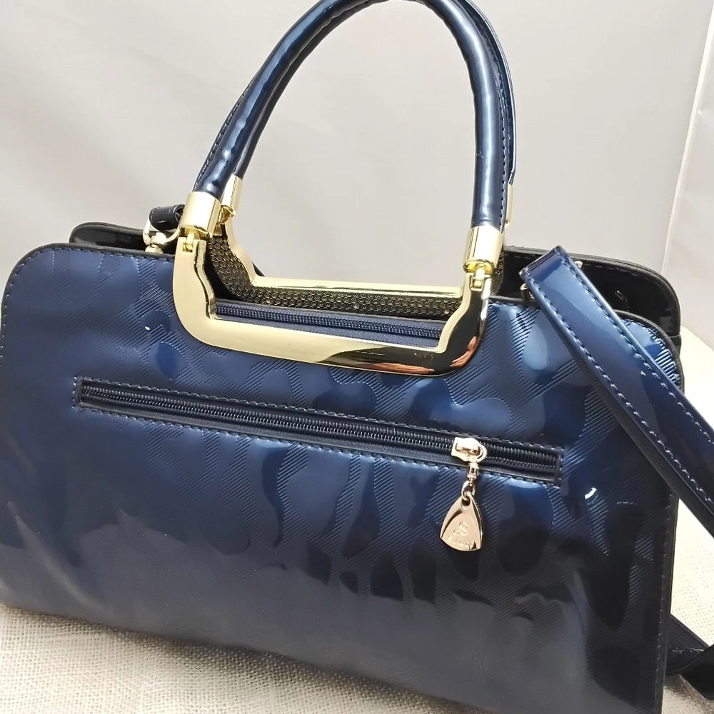 Chic Navy Satchel with Gold Detailing